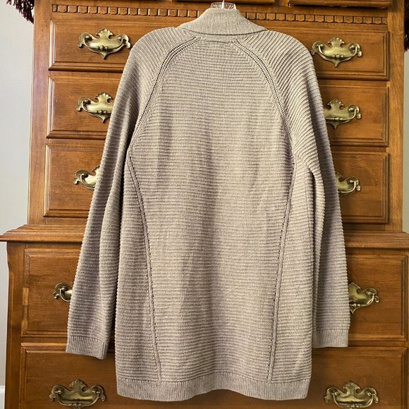 L.L. Bean Womens Knit Open Front Cardigan 100% Cotton Taupe Neutral Minimalist - Picture 6 of 9